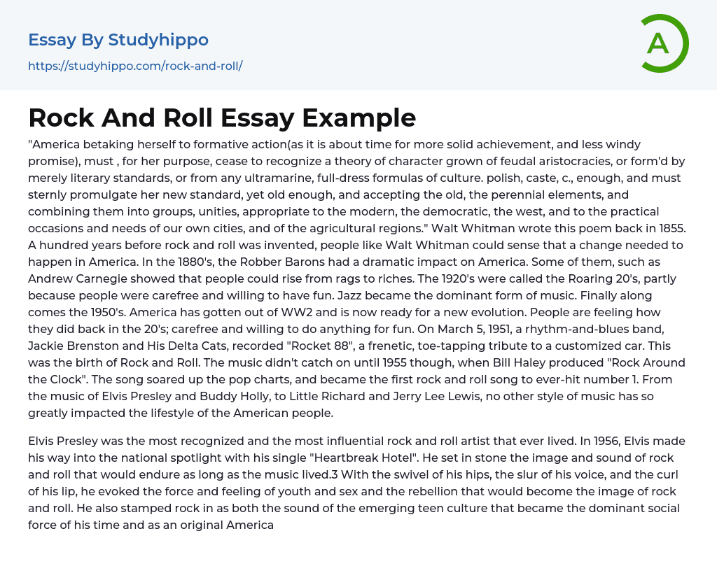 Rock And Roll Essay Example