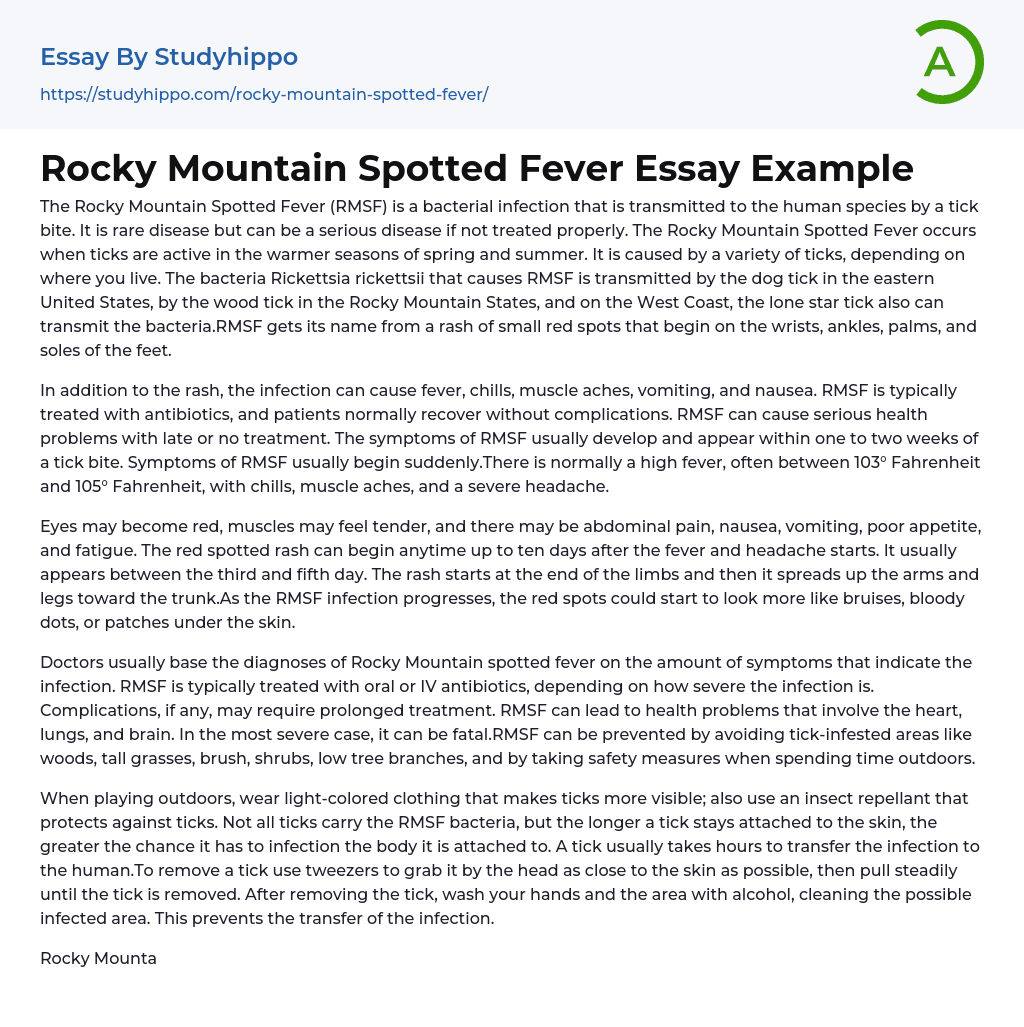Rocky Mountain Spotted Fever Essay Example