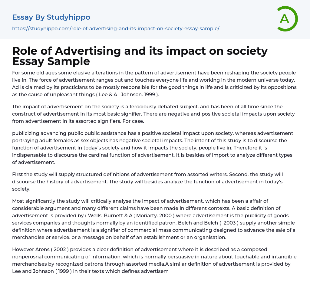 Role Of Advertising And Its Impact On Society Essay Sample StudyHippo