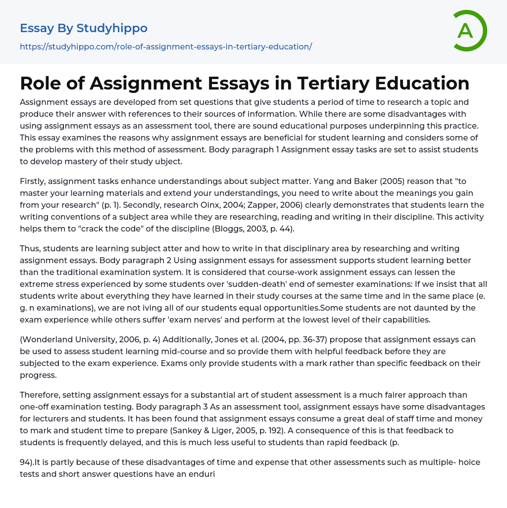 Role of Assignment Essays in Tertiary Education