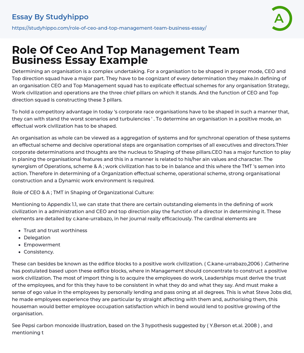 Role Of Ceo And Top Management Team Business Essay Example