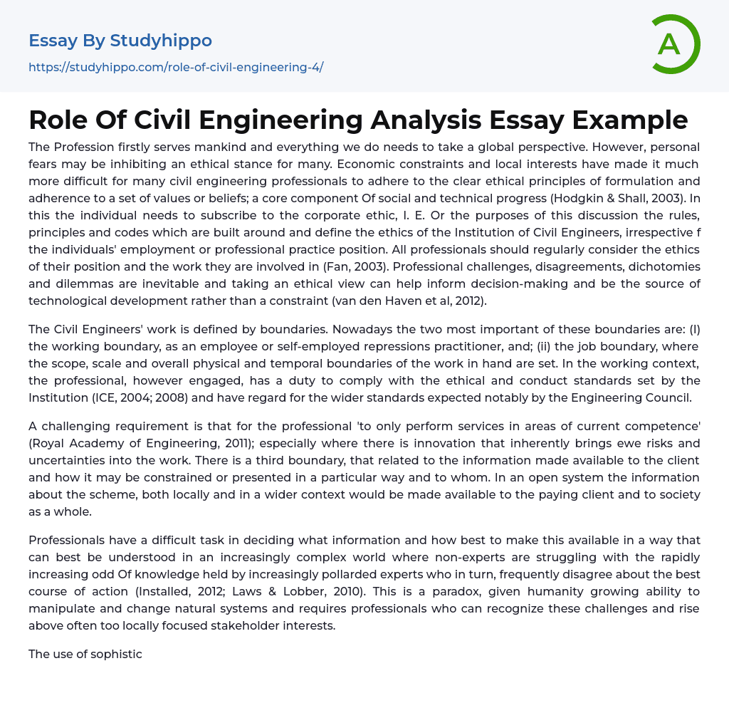 Role Of Civil Engineering Analysis Essay Example