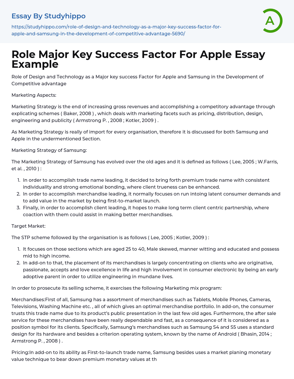 Role Major Key Success Factor For Apple Essay Example