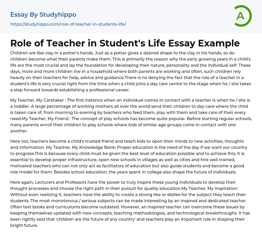 Role of Teacher in Student’s Life Essay Example