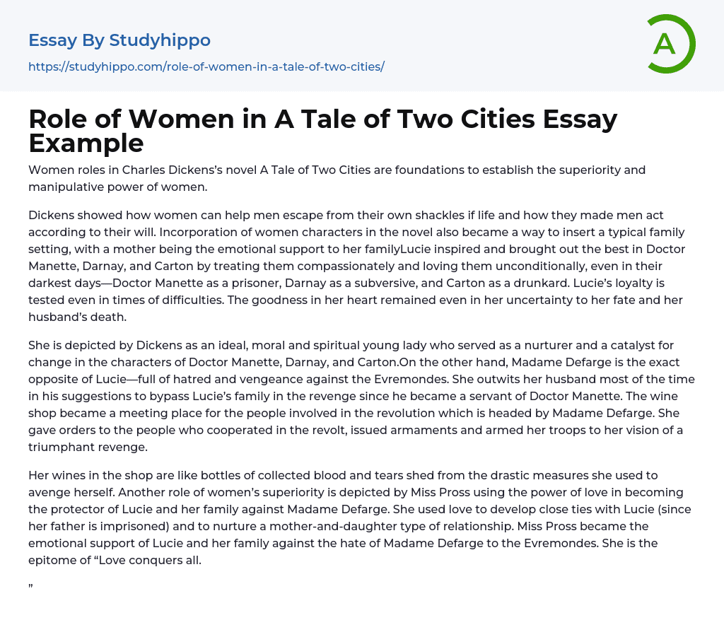 Role of Women in A Tale of Two Cities Essay Example