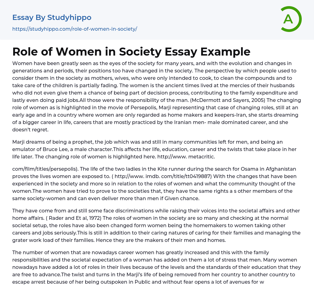 Role of Women in Society Essay Example