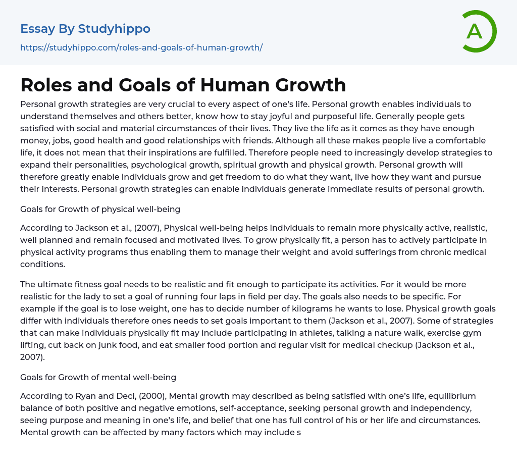 Roles and Goals of Human Growth Essay Example