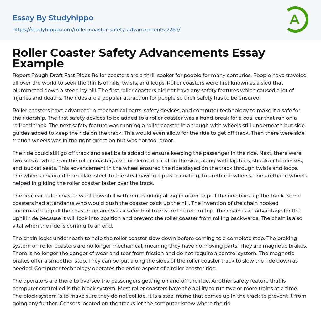 Roller Coaster Safety Advancements Essay Example