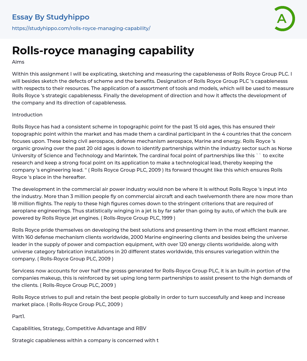 Rolls-royce managing capability Essay Example