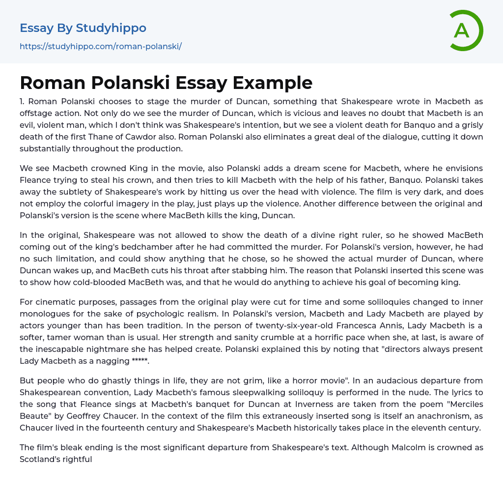 Roman Polanski Essay Example