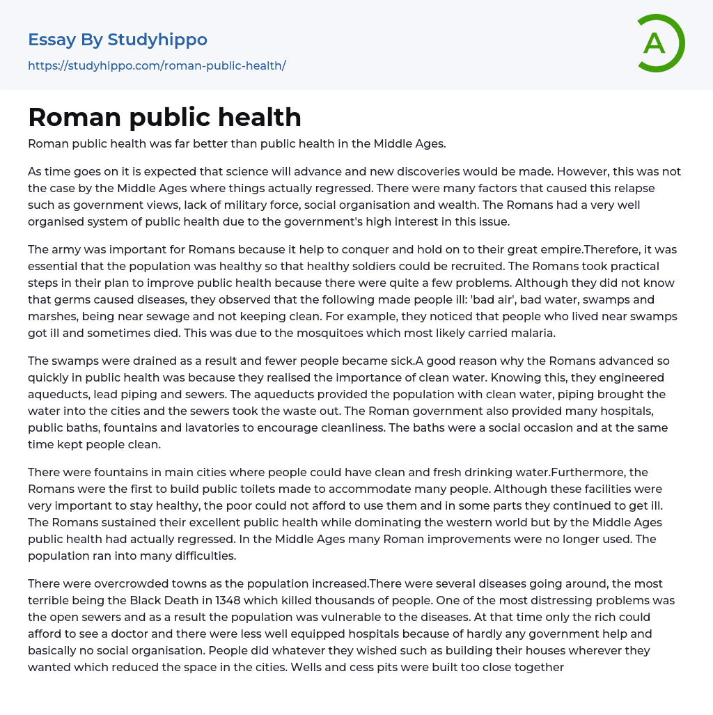 Roman public health Essay Example