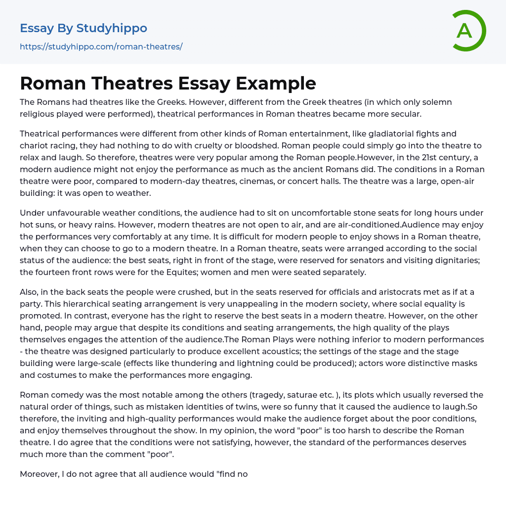 Roman Theatres Essay Example