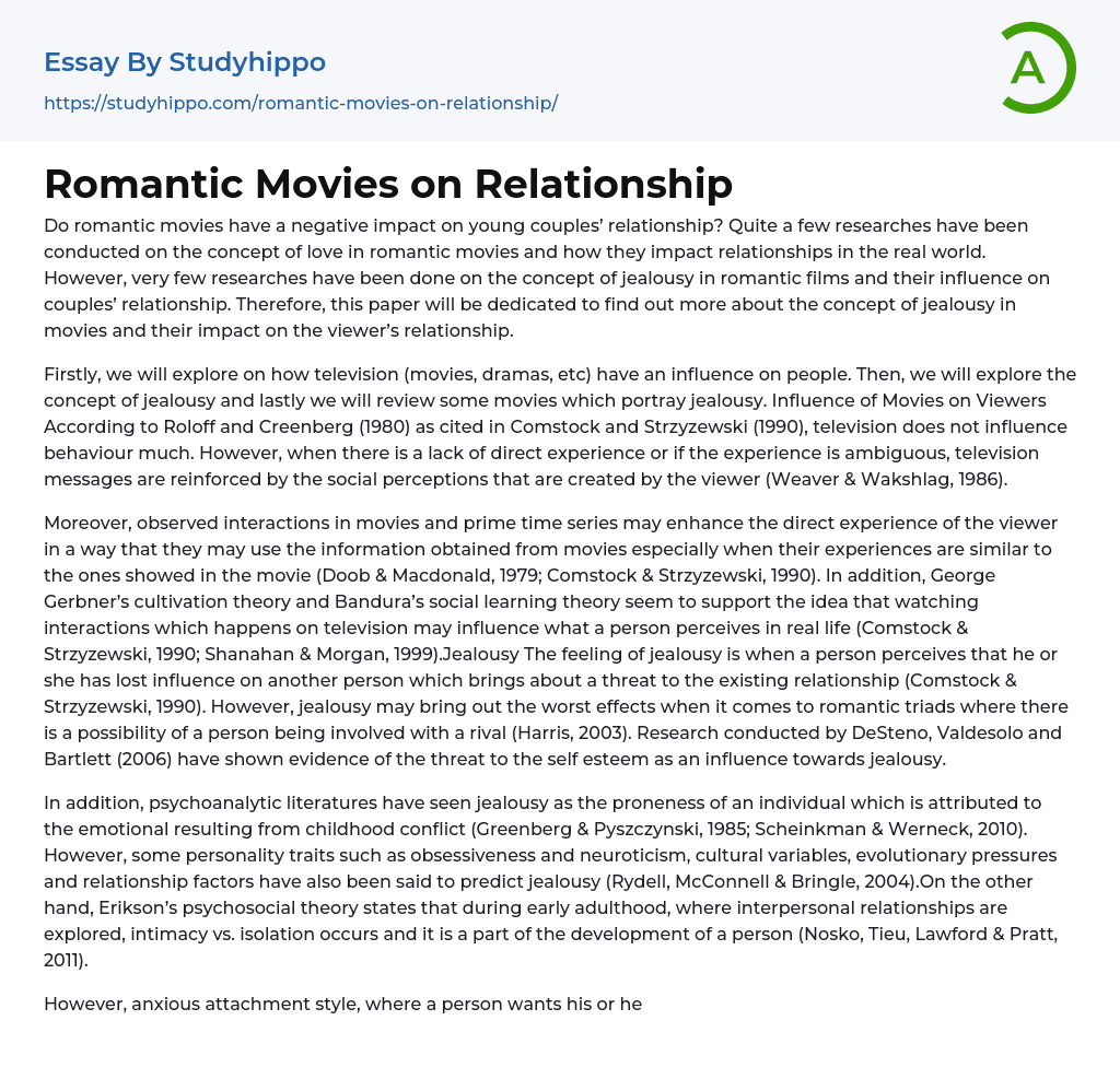 Romantic Movies on Relationship Essay Example
