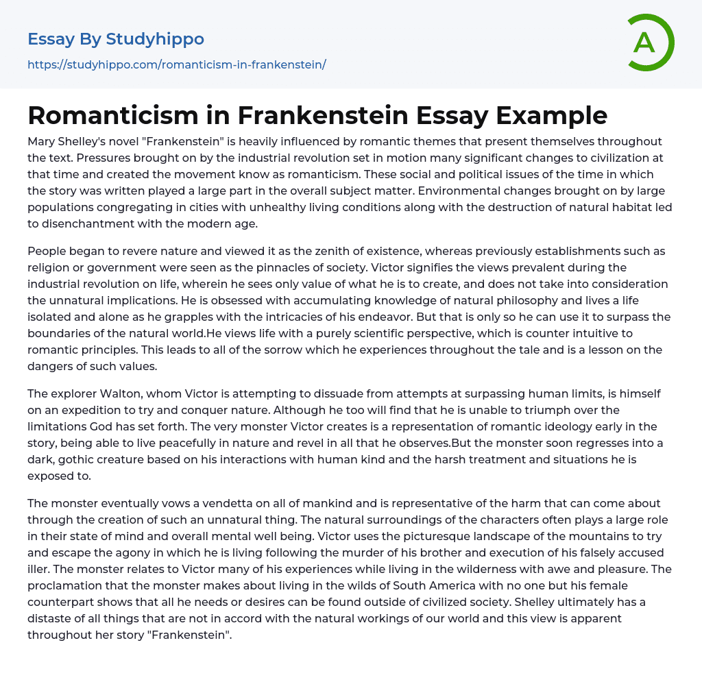 Romanticism In Frankenstein Essay Example StudyHippo