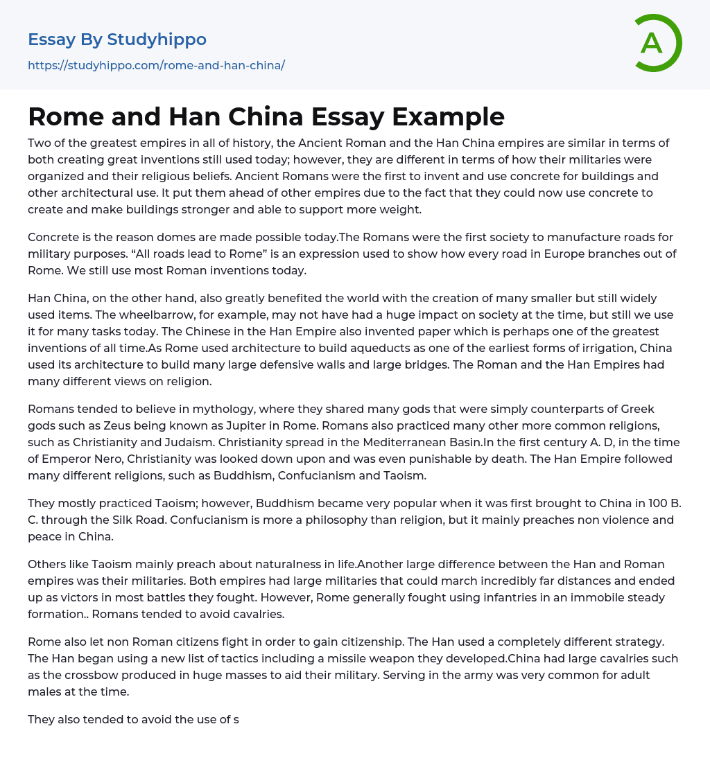 Rome and Han China Essay Example