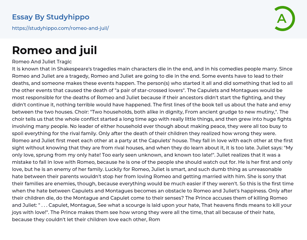 Romeo and juil Essay Example