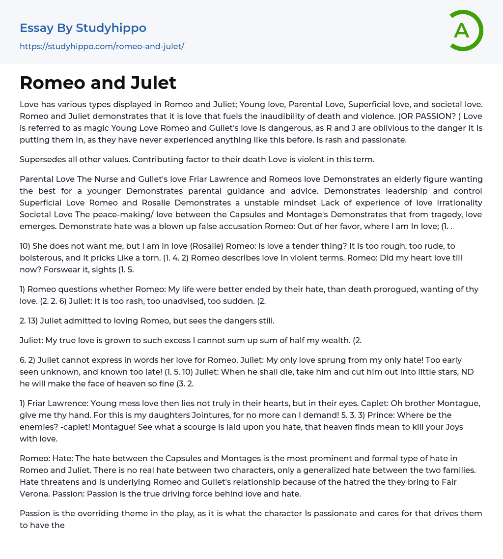 Romeo and Julet Essay Example
