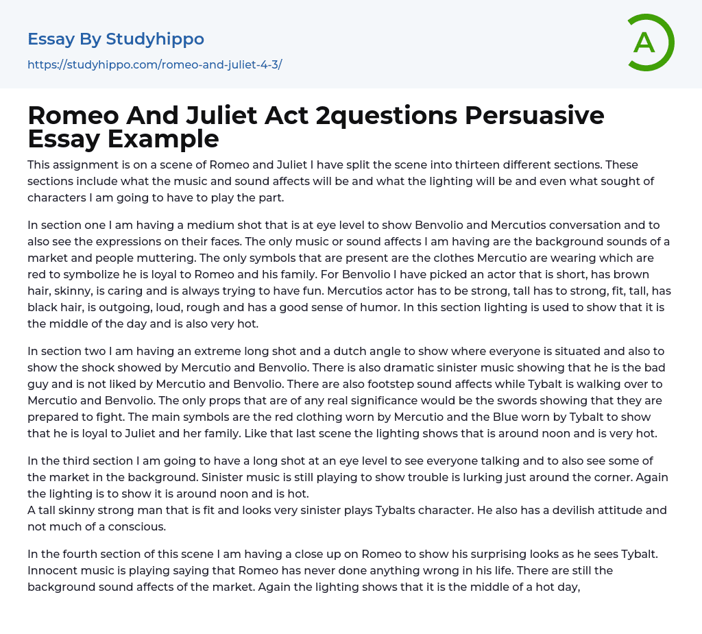 Romeo And Juliet Act 2questions Persuasive Essay Example