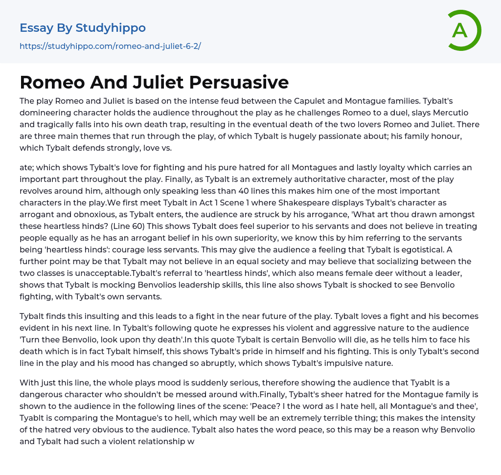 Romeo And Juliet Persuasive Essay Example