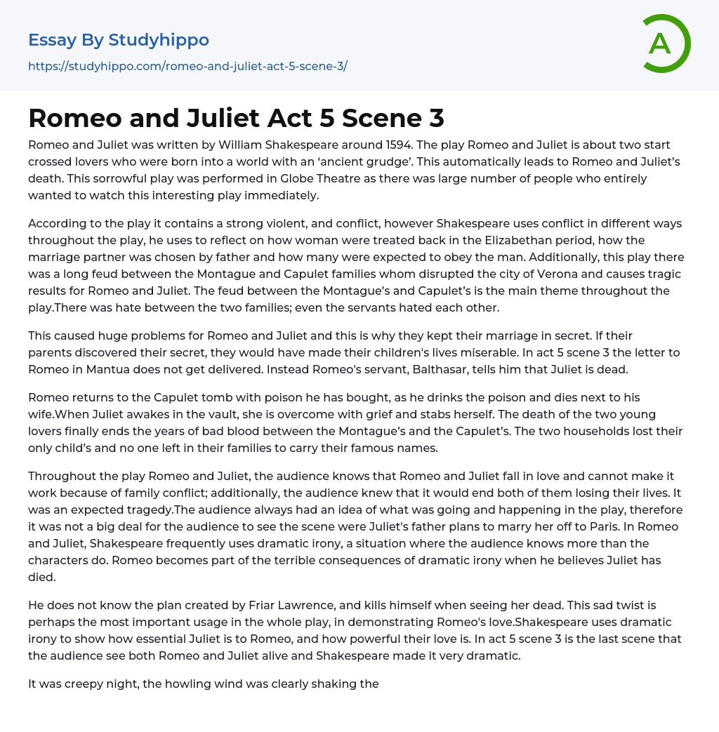 Romeo and Juliet Act 5 Scene 3 Essay Example