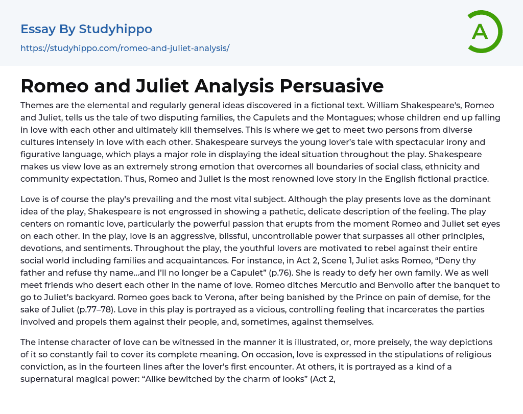 Romeo and Juliet Analysis Persuasive Essay Example