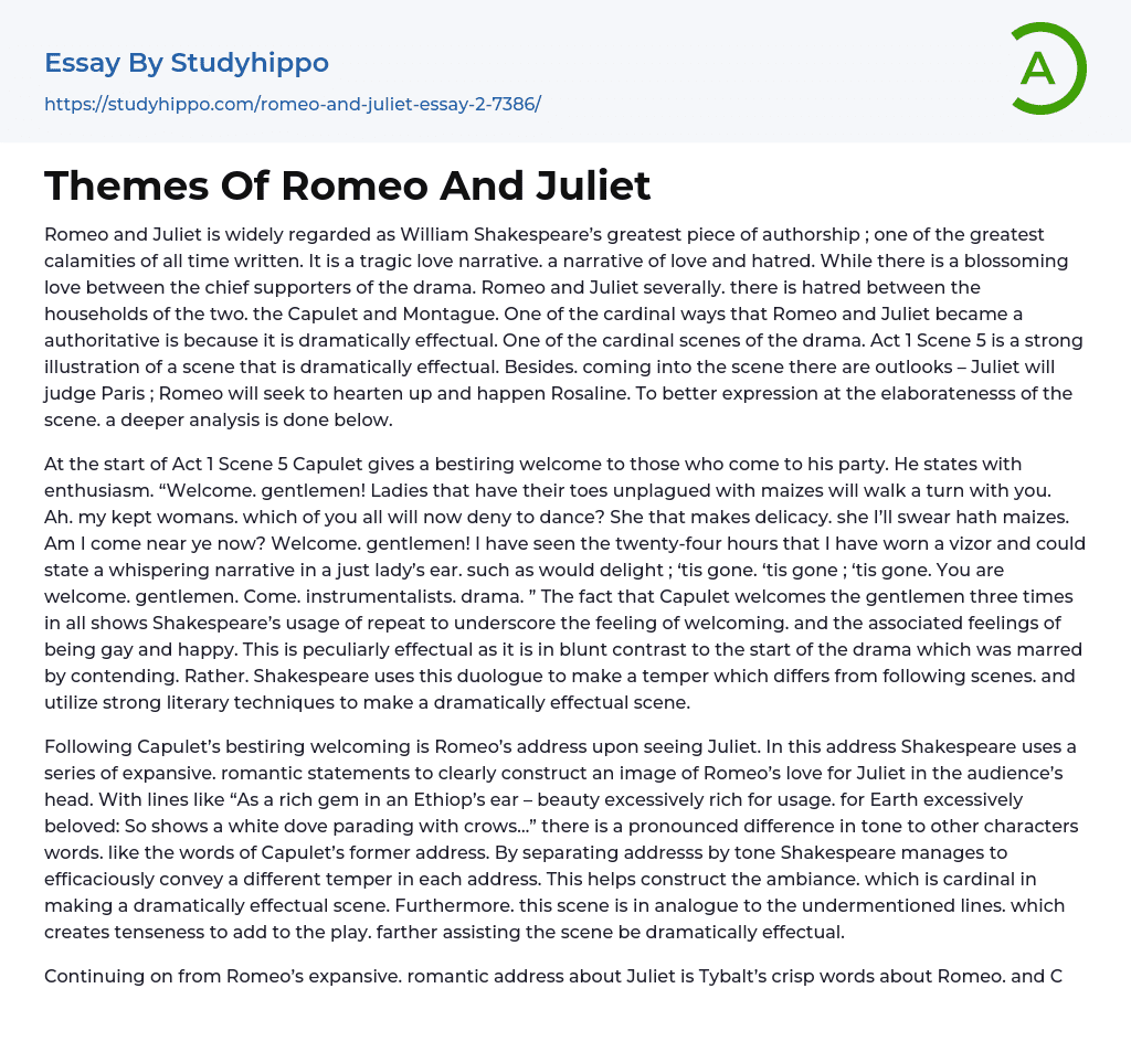 Themes Of Romeo And Juliet Essay Example
