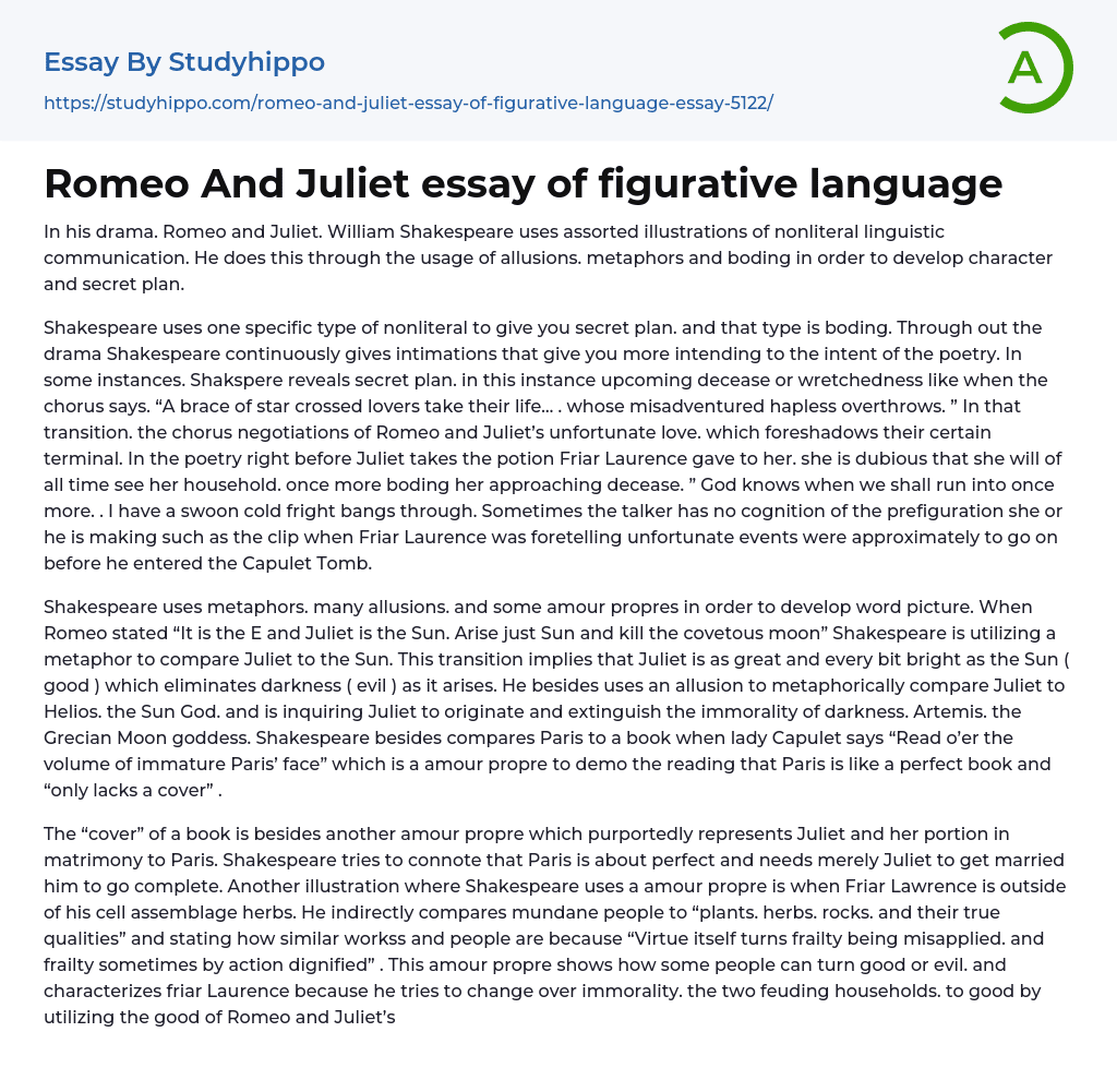 Romeo And Juliet essay of figurative language