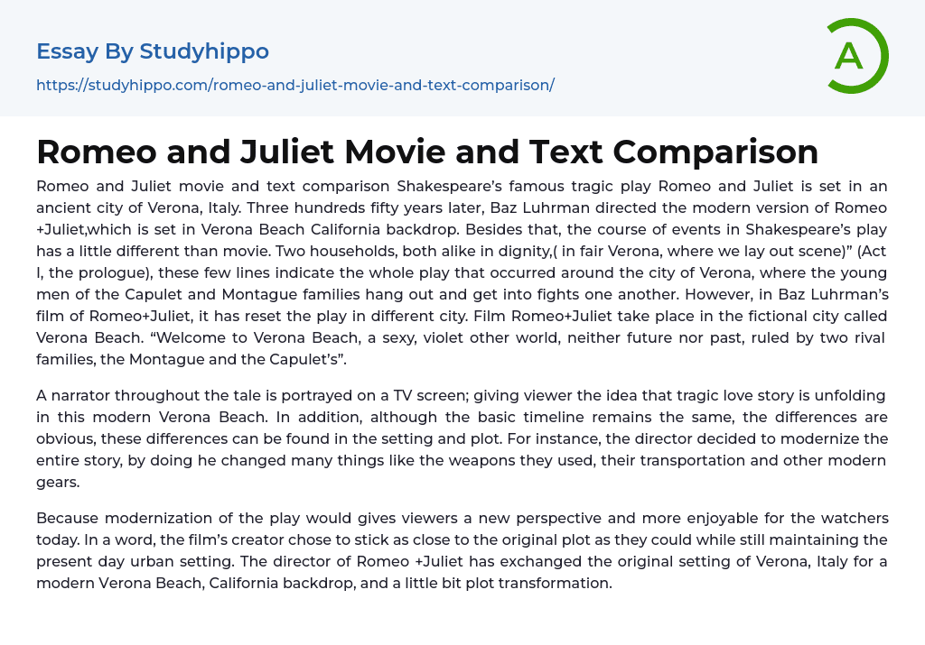 romeo and juliet essay comparison with movie