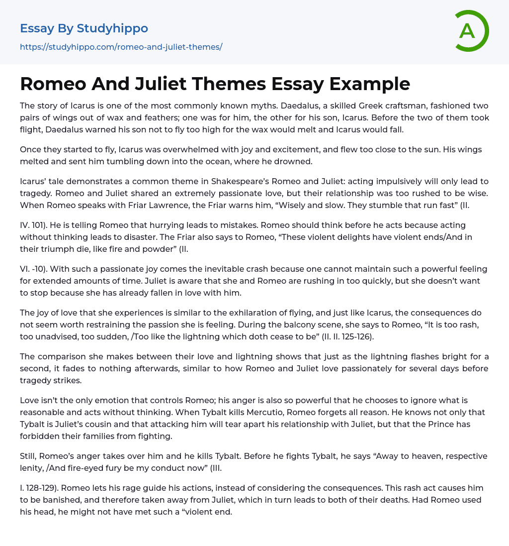 Romeo And Juliet Themes Essay Example
