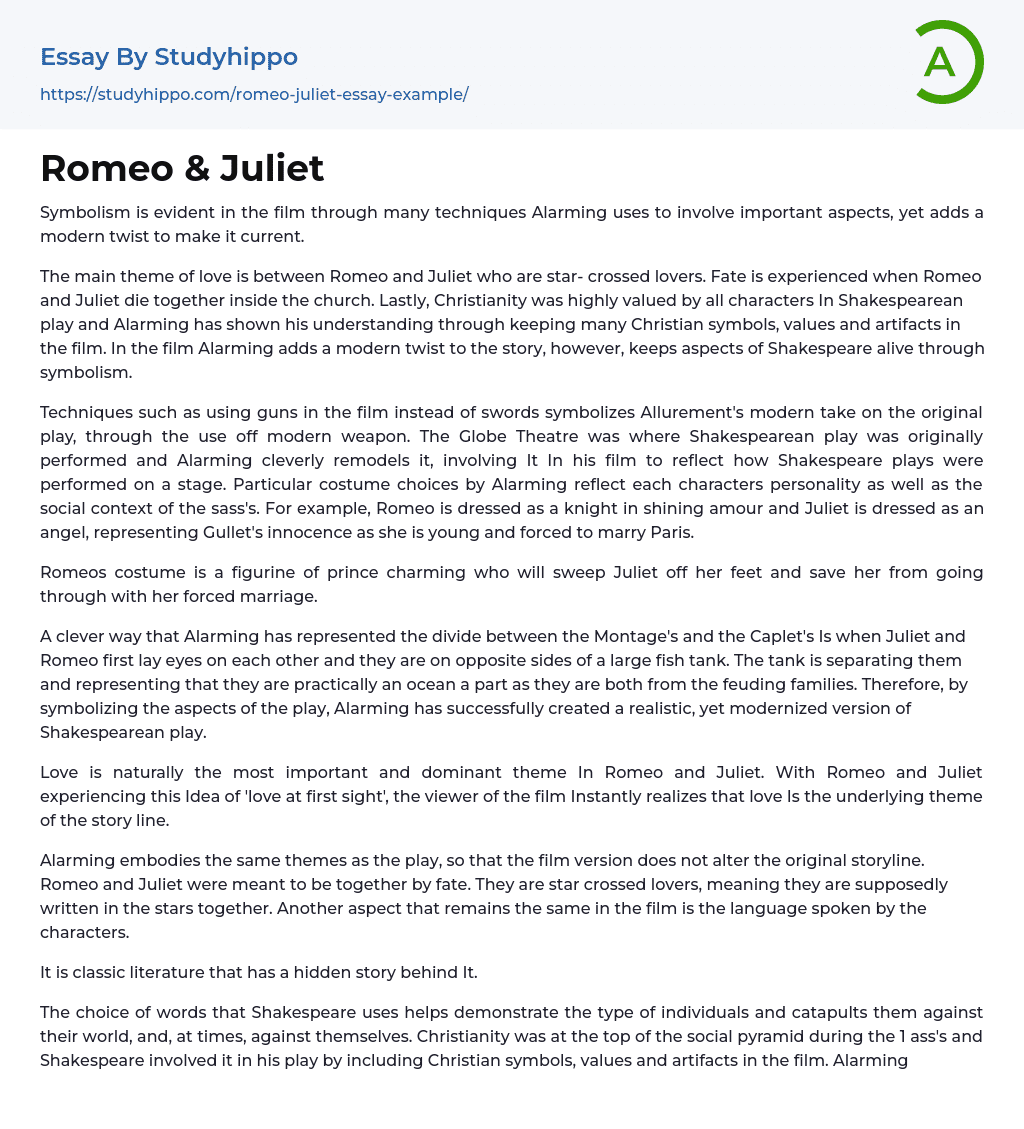 example essay romeo and juliet