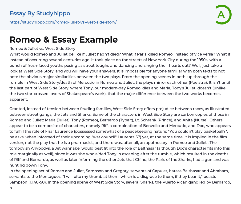 Romeo &amp Essay Example