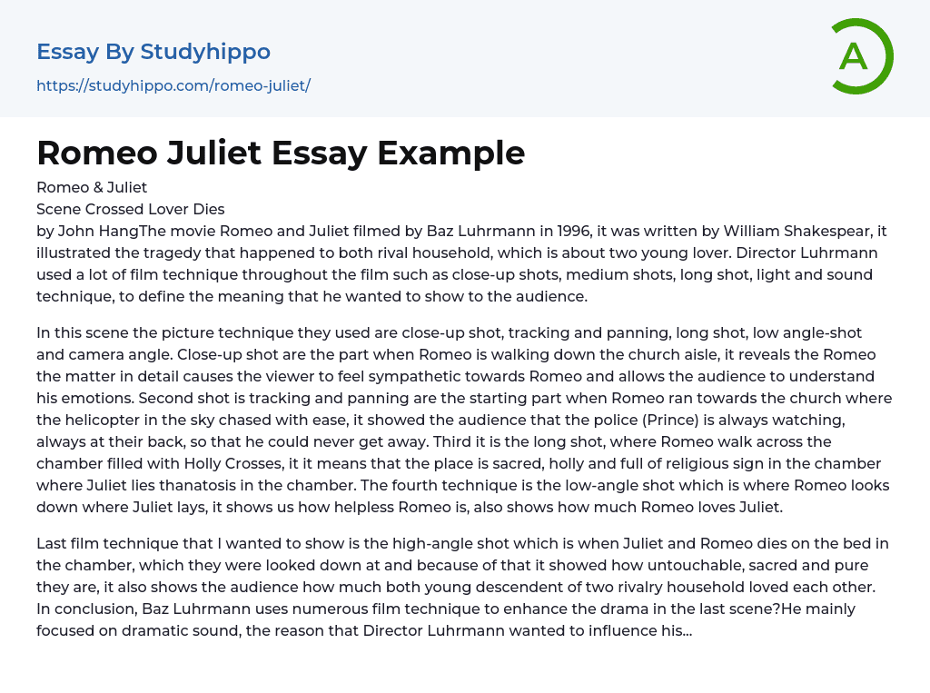 Romeo Juliet Essay Example