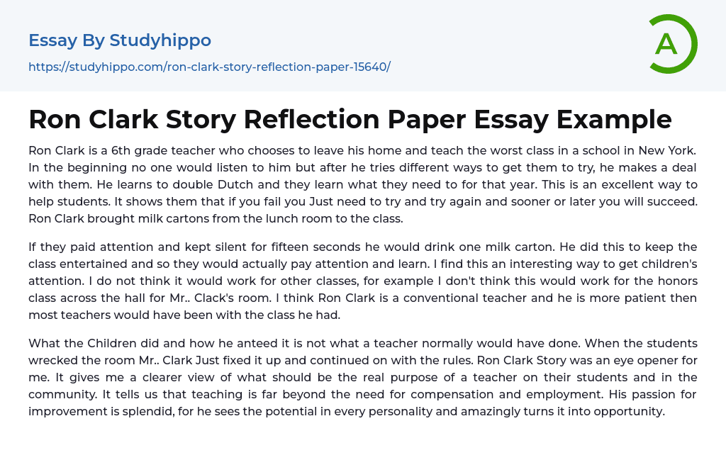 Ron Clark Story Reflection Paper Essay Example