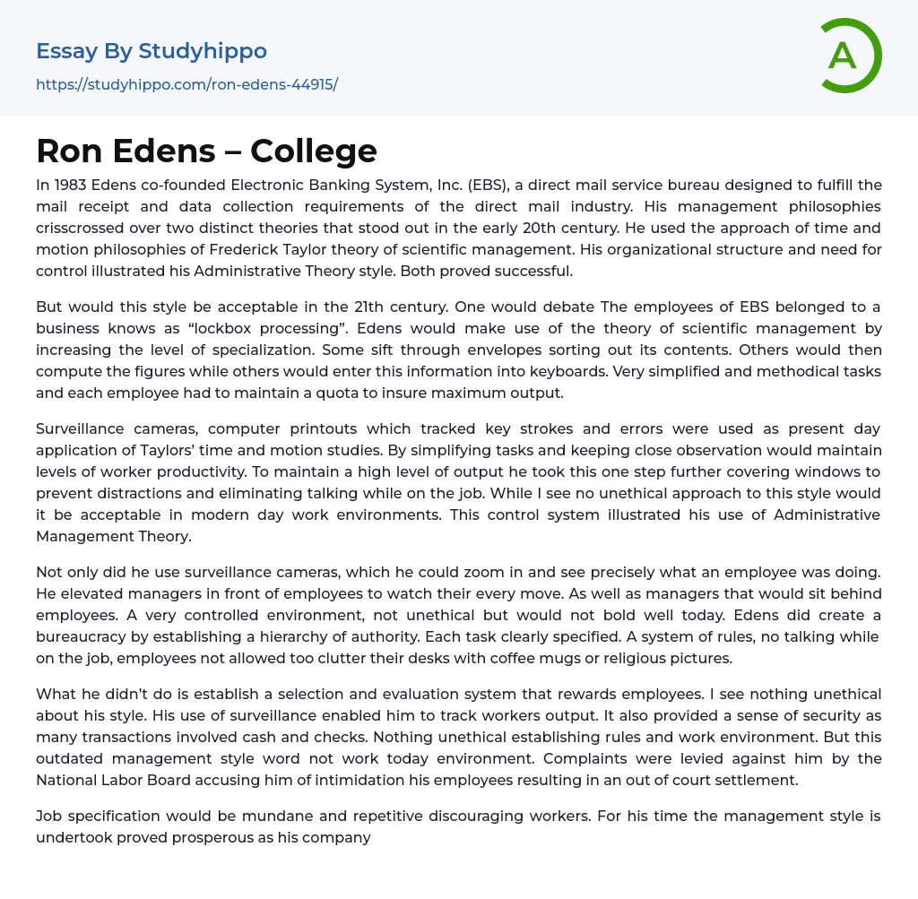 Ron Edens – College Essay Example