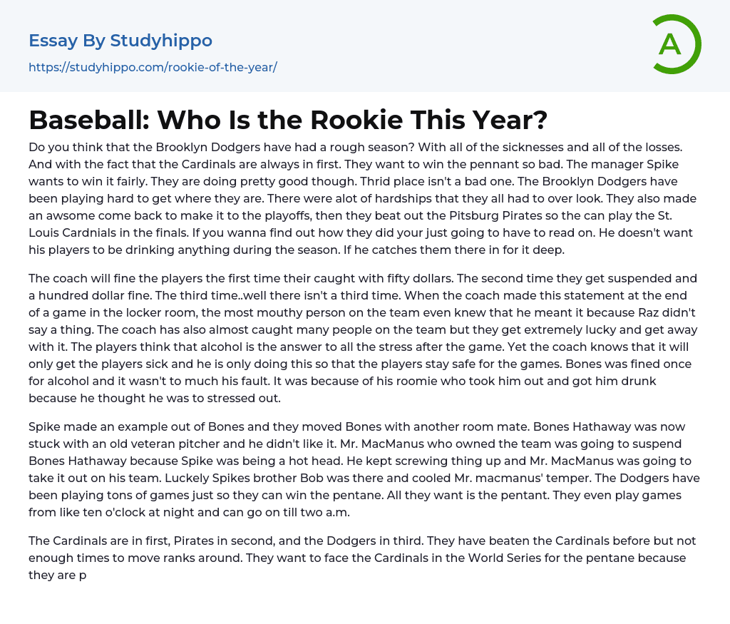 Baseball: Who Is the Rookie This Year? Essay Example