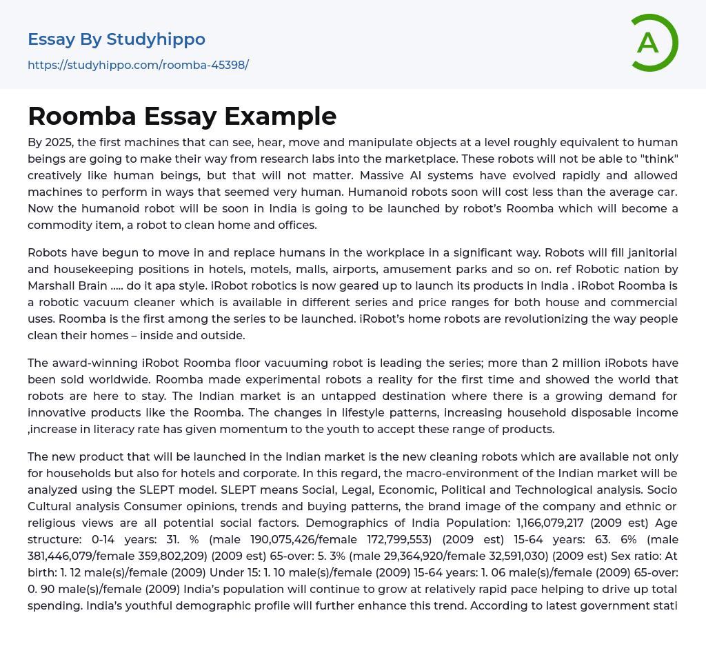 Roomba Essay Example
