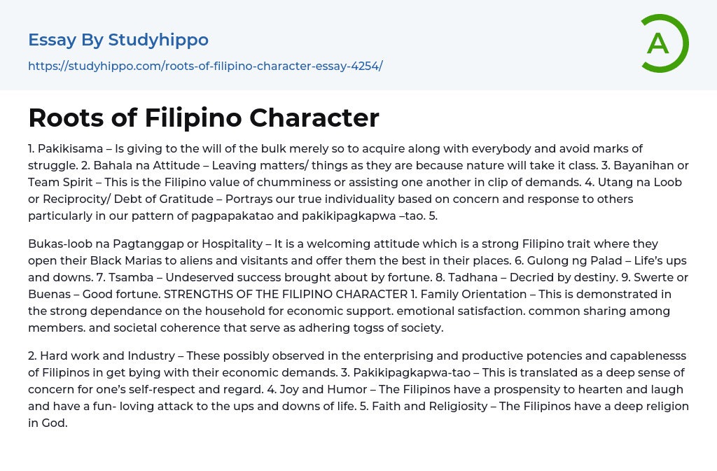 Roots of Filipino Character Essay Example