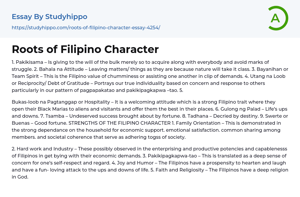 introspective essay about your character as a filipino