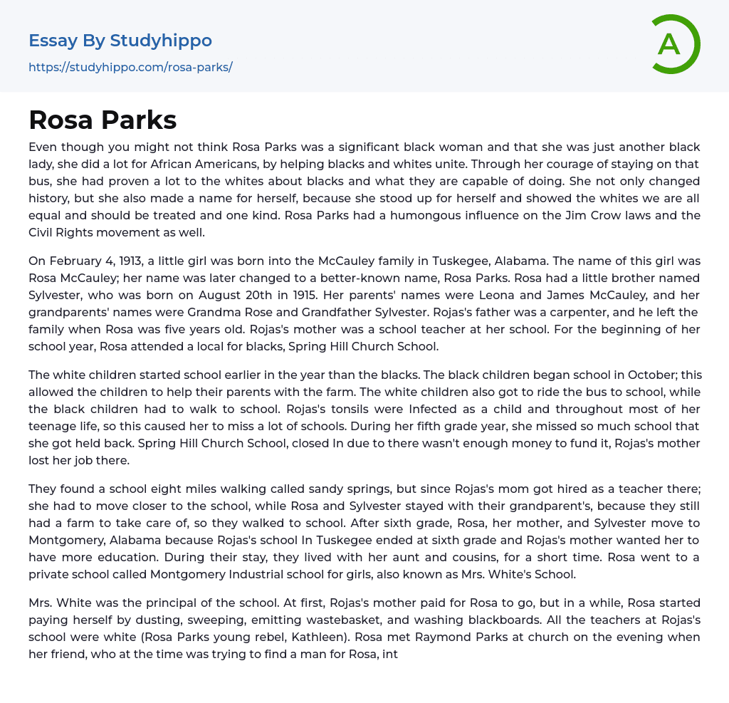 Rosa Parks Essay Example