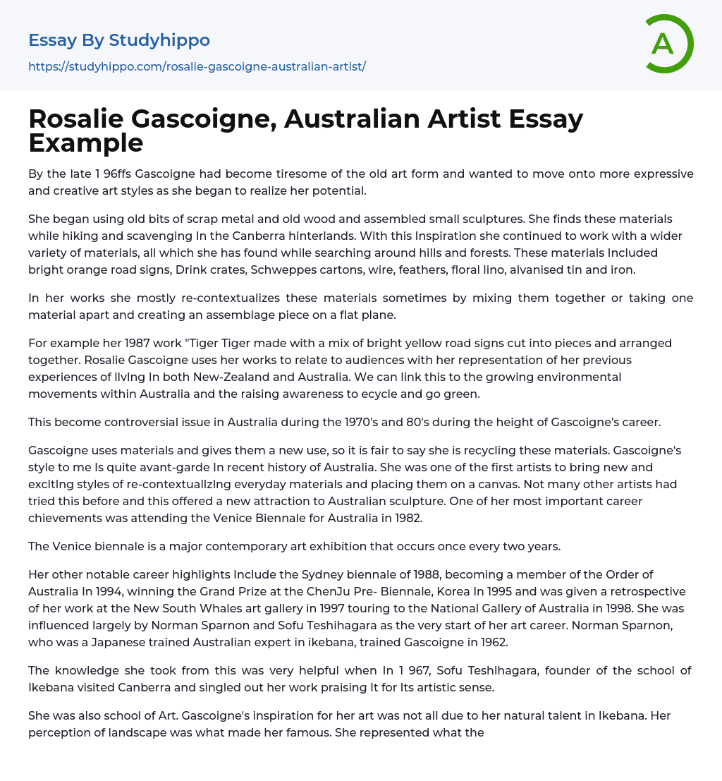 Rosalie Gascoigne, Australian Artist Essay Example