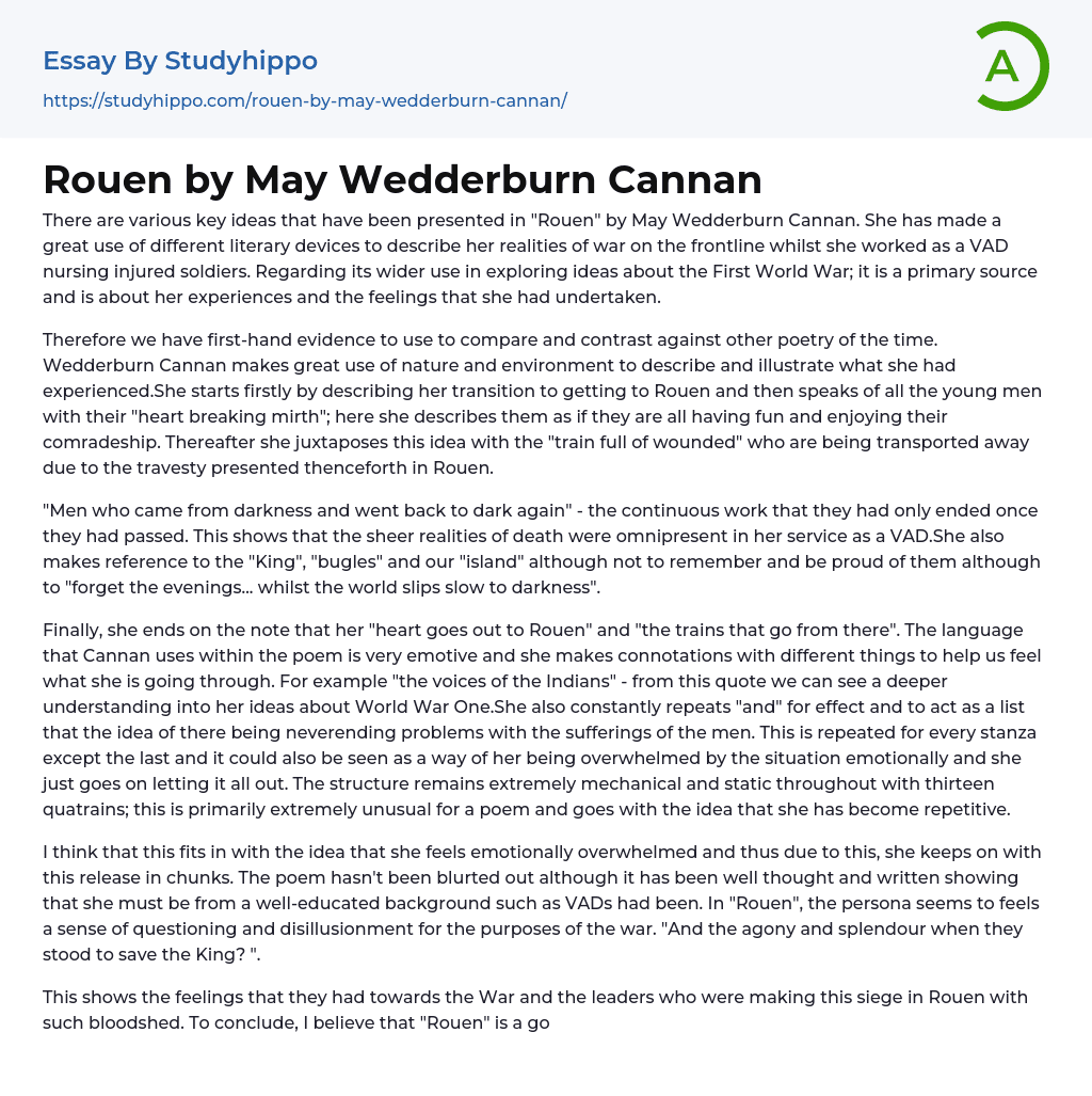 Rouen by May Wedderburn Cannan Essay Example