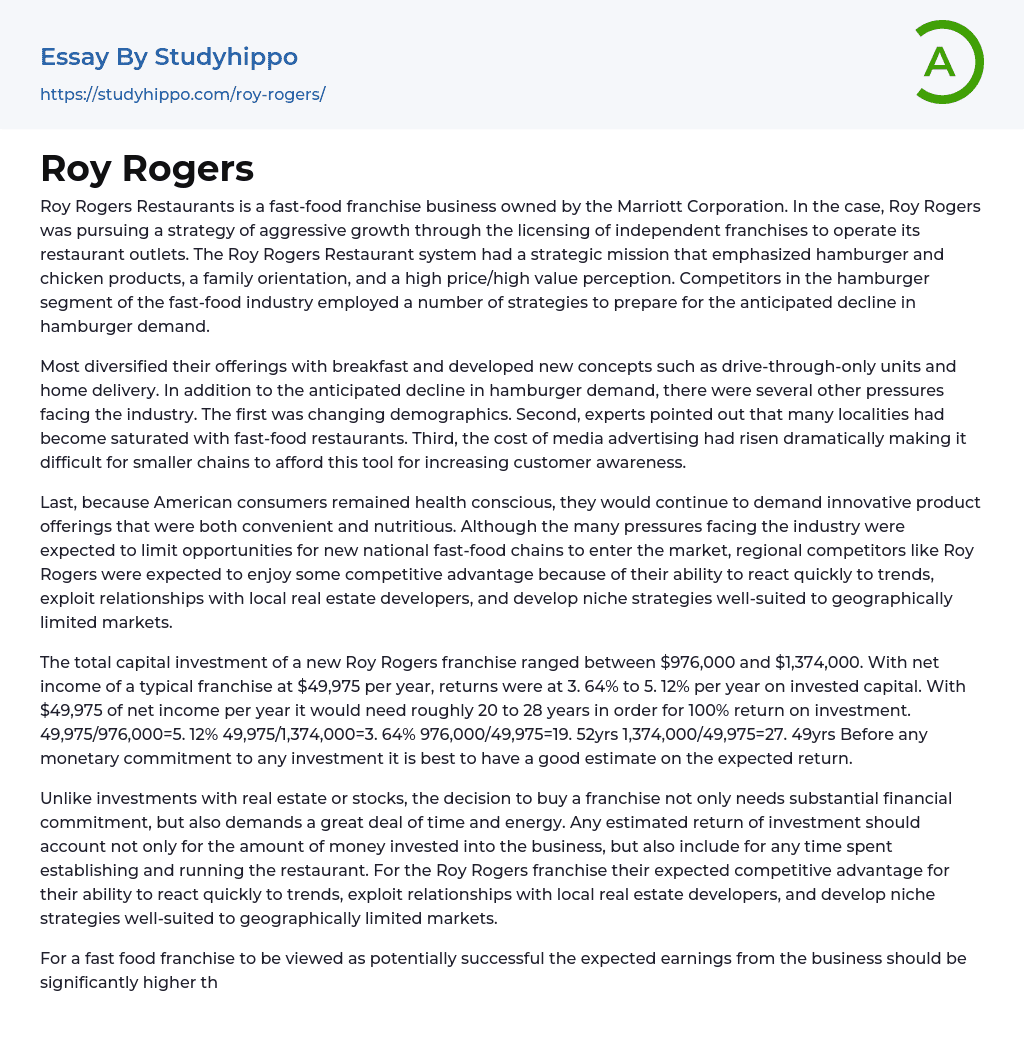 Roy Rogers Essay Example