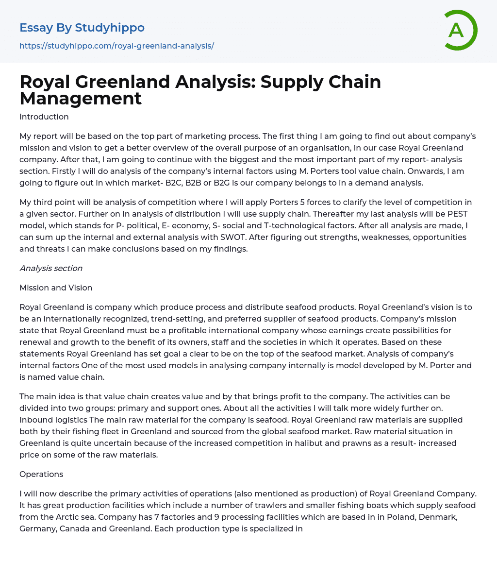 Royal Greenland Analysis: Supply Chain Management Essay Example