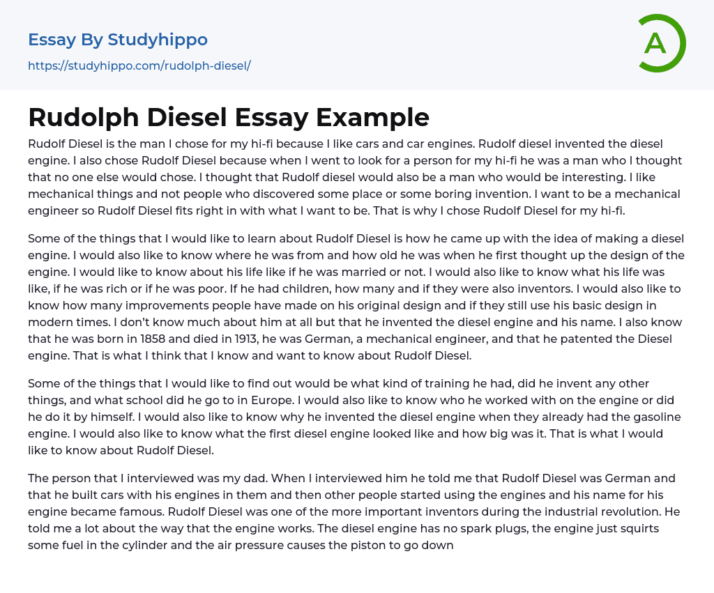 Rudolph Diesel Essay Example