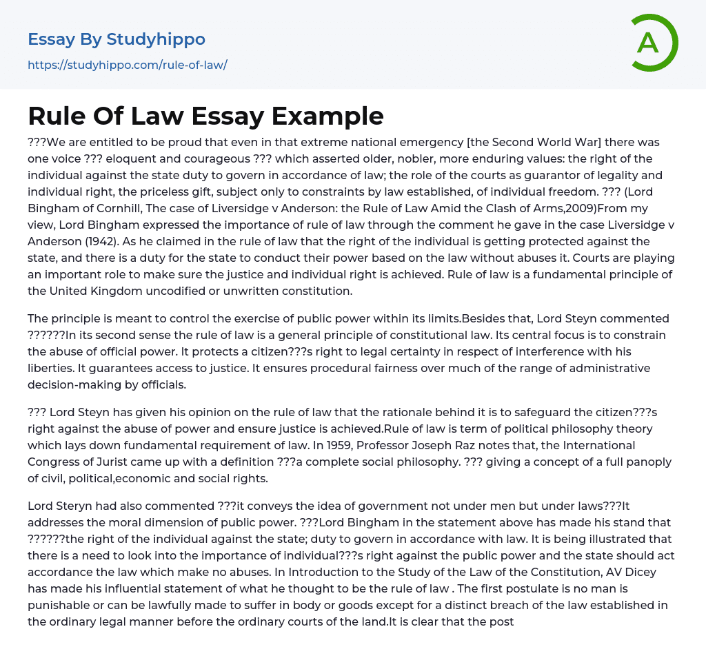 Rule Of Law Essay Example
