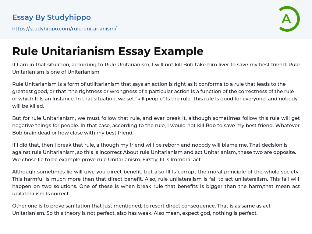 Rule Unitarianism Essay Example