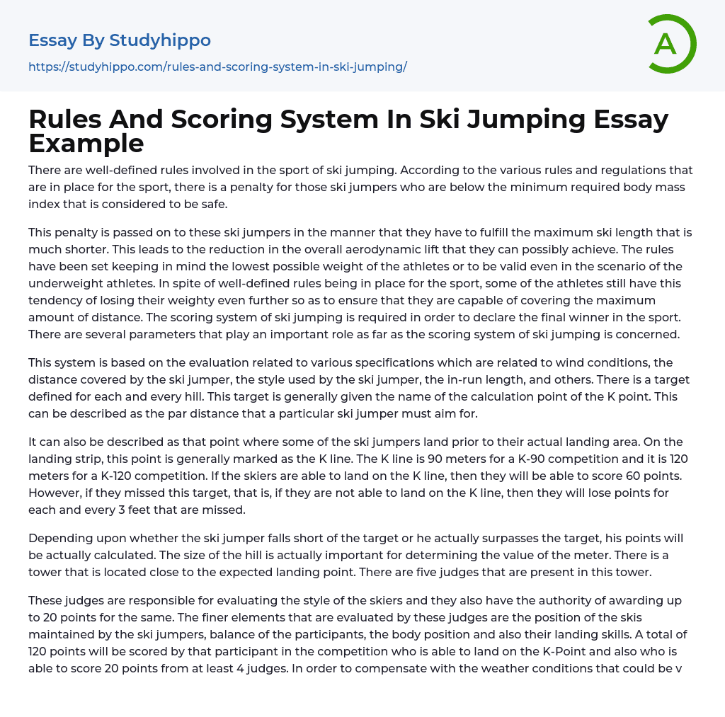 Rules And Scoring System In Ski Jumping Essay Example