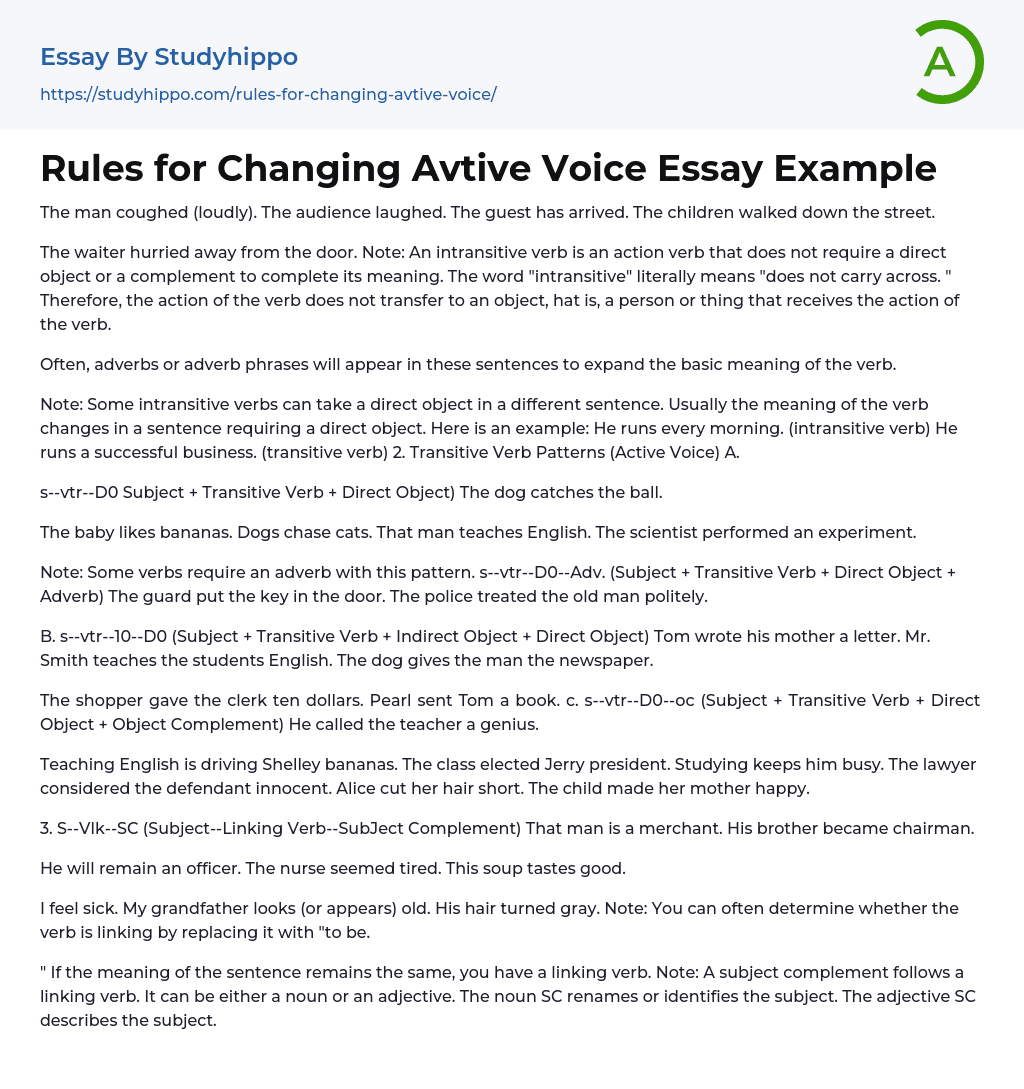 Rules for Changing Avtive Voice Essay Example