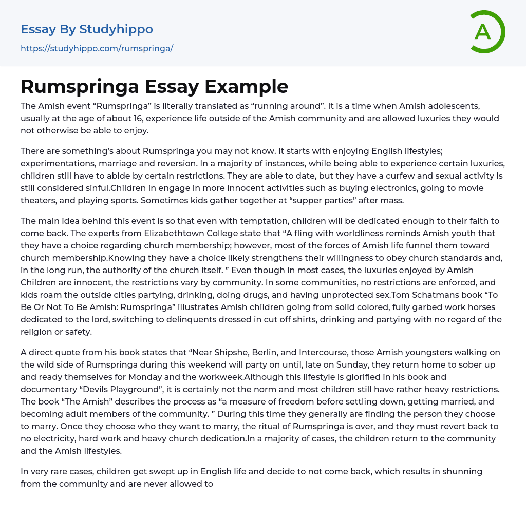 Rumspringa Essay Example