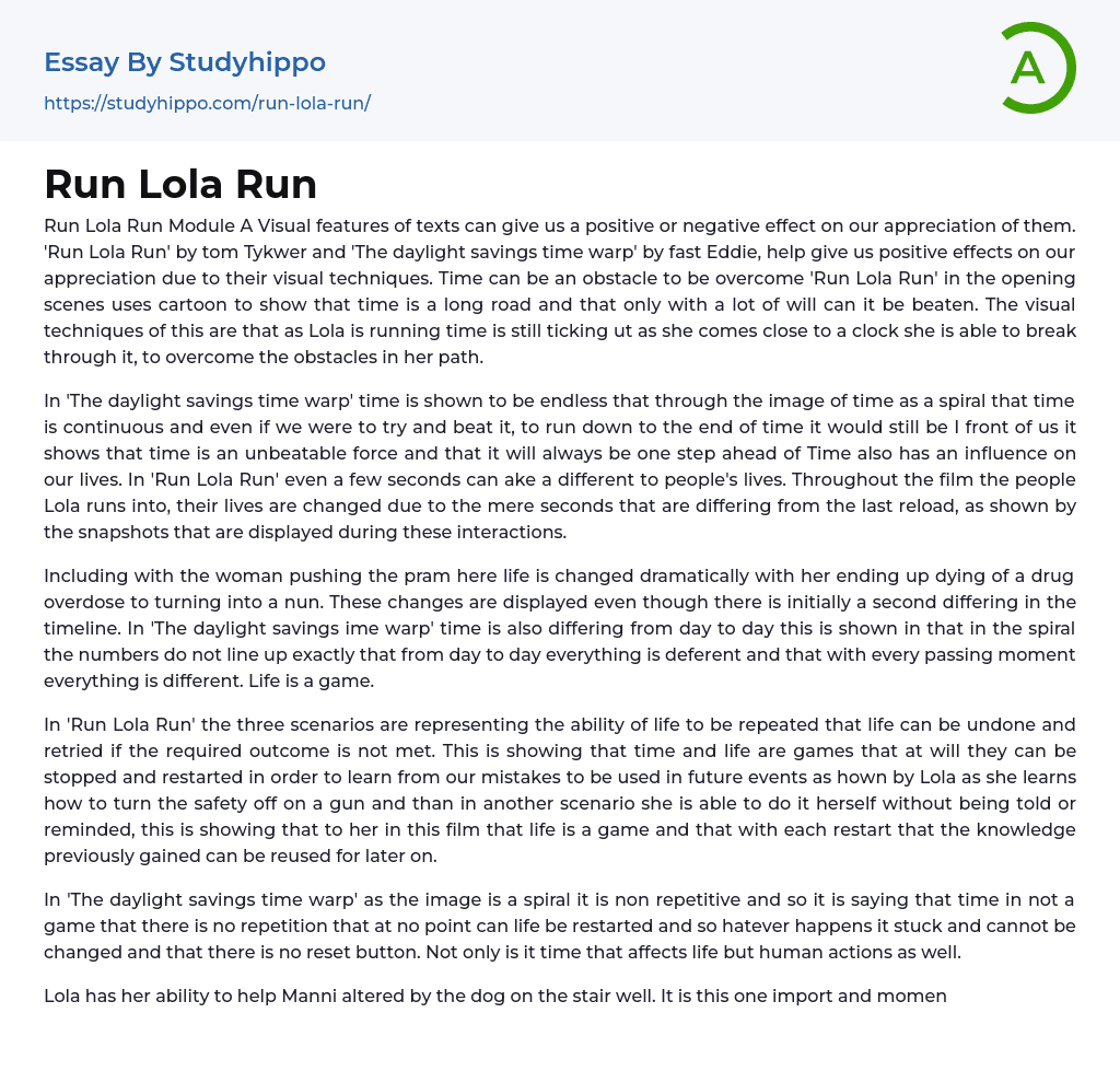 Run Lola Run Essay Example